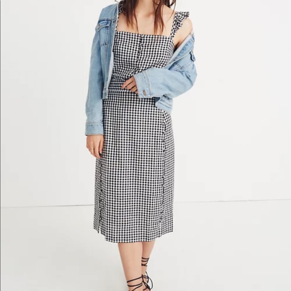 Madewell linen gingham button skirt